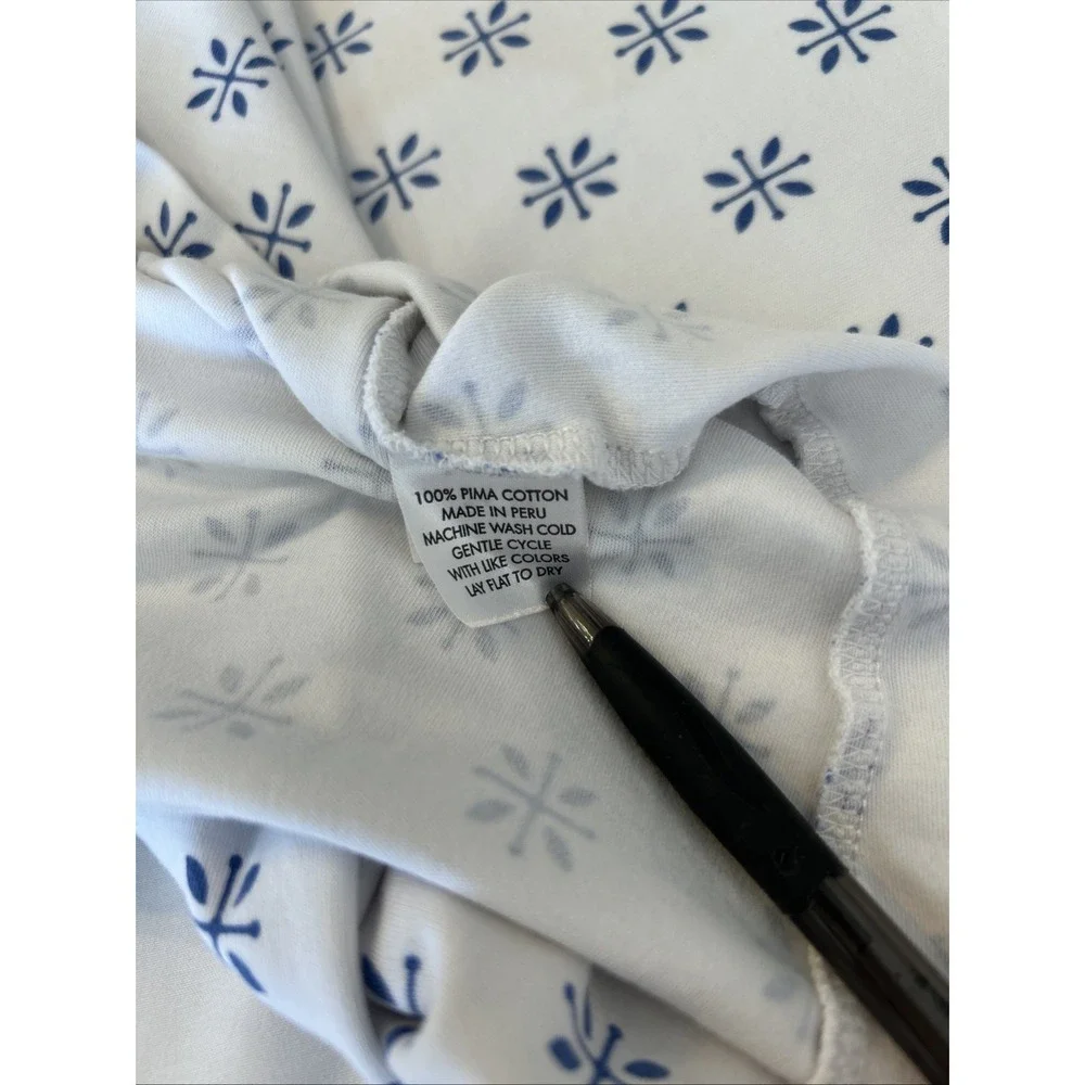 LAKE Pajamas Womens XL Pima Cotton Long-Short Set White Blue Floral Starburst - Picture 7 of 10
